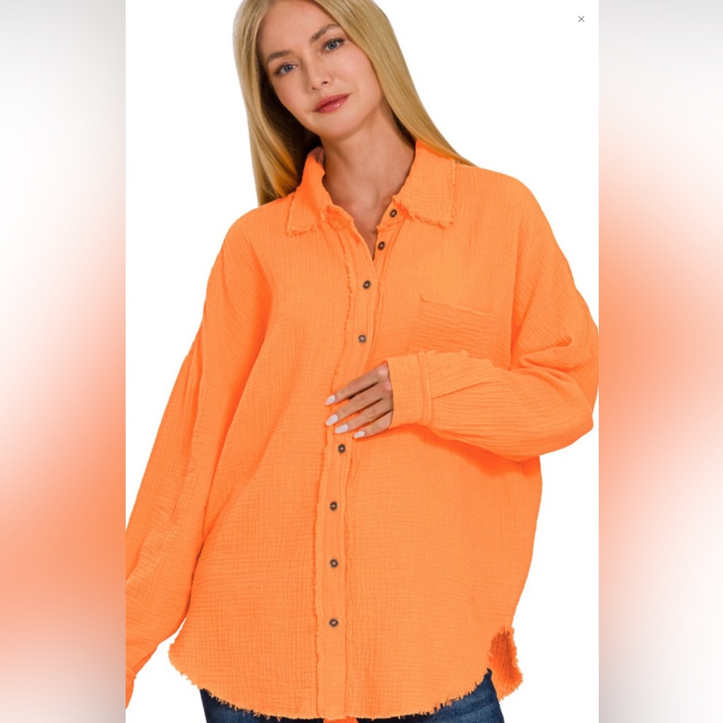 Double Gauze Oversized Raw Edge Shirt